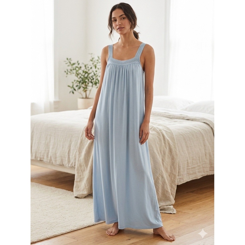 Petite Plume women's luxe Pima cotton Camille Maxi nightgown Blue Large